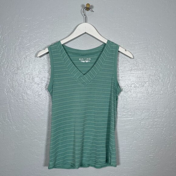 Royal Robbins Women XS Green Stripe Tank Top Ribbed Knit Stretch Gorp Granola - Picture 1 of 8